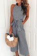 Febedress Crewneck Sleeveless Striped Bow-Knot Wide Leg Jumpsuit