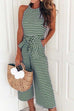 Febedress Crewneck Sleeveless Striped Bow-Knot Wide Leg Jumpsuit