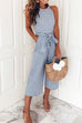 Febedress Crewneck Sleeveless Striped Bow-Knot Wide Leg Jumpsuit