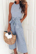Febedress Crewneck Sleeveless Striped Bow-Knot Wide Leg Jumpsuit