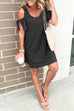 Febedress V Neck Cold Shoulder Solid T Shirt Dress