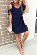 Febedress V Neck Cold Shoulder Solid T Shirt Dress