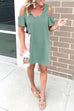 Febedress V Neck Cold Shoulder Solid T Shirt Dress