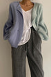 Febedress Drop Shoulder Color Block Sweater Cardigan