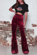 Febedress Elastic Waist Bell Bottoms Velvet Pants
