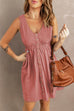 Febedress V Neck Button Down Sleeveless Waisted Dress