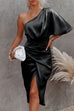 Febedress Sparkly One Shoulder Ruched Slit Party Dress