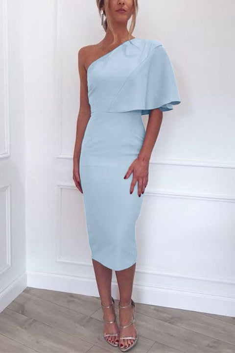 Febedress One Shoulder Short Sleeve Waisted Bodycon Dress