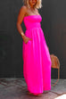 Febedress Strapless Smocked Pocketed Wide Leg Jumpsuit
