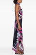 Febedress Printed Halter Tie Knot Backless Top and Irregular Hem Maxi Skirt Set