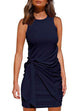 Febedress Crewneck Knot Front Ruched Sleeveless Dress