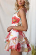 One Shoulder Sleeveless Floral Print Ruffle Layered Mini Dress