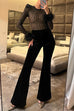 Febedress Feather Cuffs Bell Bottom Velvet Splice Jumpsuit