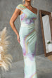 One Shoulder Watercolor Swirl Maxi Bodycon Dress