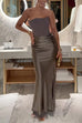 Febedress Strapless Patchwork Satin Bodycon Maxi Party Dress