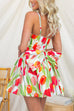 Watercolor Tulip Print Fit and Flare Mini Dress with Statement Back Bow