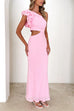 Febedress Frill One Shoulder Sleeveless Cut Out Maxi Dress