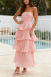 Febedress Strapless Ruffle Layered Maxi Dress