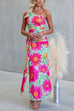 One Shoulder Sleeveless Floral Print Draped Maxi Dress