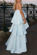 Febedress Adjustable Strap Ruffle Layered Satin Maxi Dress