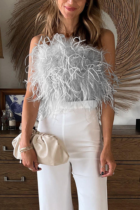 Febedress Fuzzy Feather Crop Tube Top