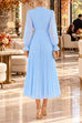 Febedress Mock Neck Sheer Sleeve Pleated Ruffle High-Low Midi Dress (E)