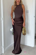 Febedress Mockneck Sleeveless Cut Out Patchwork Maxi Dress