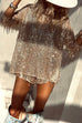 Febedress Tassel Sequin Round Neck Long Sleeves Top and Shorts Set