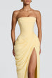 Strapless Tube Ruched Slit Maxi Dress