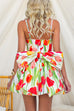 Watercolor Tulip Print Fit and Flare Mini Dress with Statement Back Bow