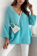 Febedress V Neck Drop Shoulder Slouchy Pullover Sweater