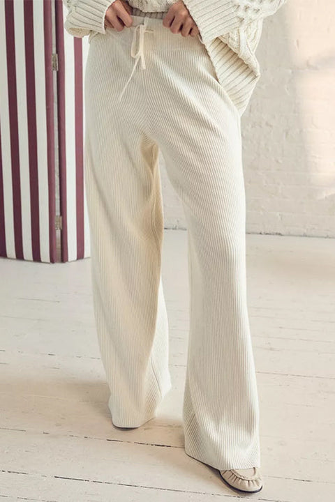 Febedress Drawstring Waist Ribbed Knit Wide Leg Pants