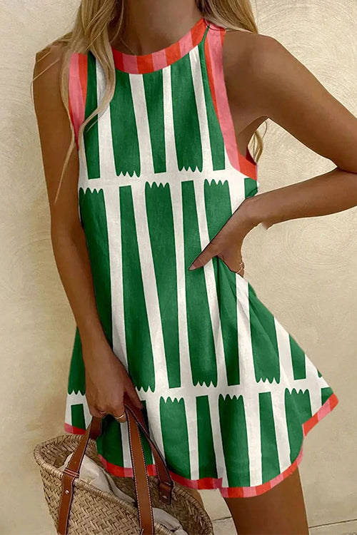 Febedress Round Neck Color Block Striped Mini Tank Dress