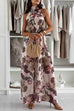 Halter Neck Backless Floral Print Palazzo Jumpsuit