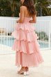 Febedress Strapless Empire Waist Ruffle Layered Maxi Dress