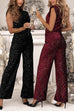 High Rise Glitter Sequin Straight Leg Pants