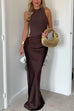 Febedress Mockneck Sleeveless Cut Out Patchwork Maxi Dress