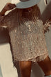 Febedress Tassel Sequin Round Neck Long Sleeves Top and Shorts Set