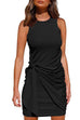 Febedress Crewneck Knot Front Ruched Sleeveless Dress