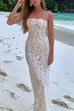 Febedress Strapless Lace Hollow Out Bodycon Maxi Dress