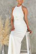 Halter Sleeveless Back Slit Waisted Maxi Dress