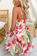 Watercolor Tulip Print Fit and Flare Mini Dress with Statement Back Bow
