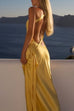 Febedress One Shoulder Open Back Tie Knot Satin Maxi Dress