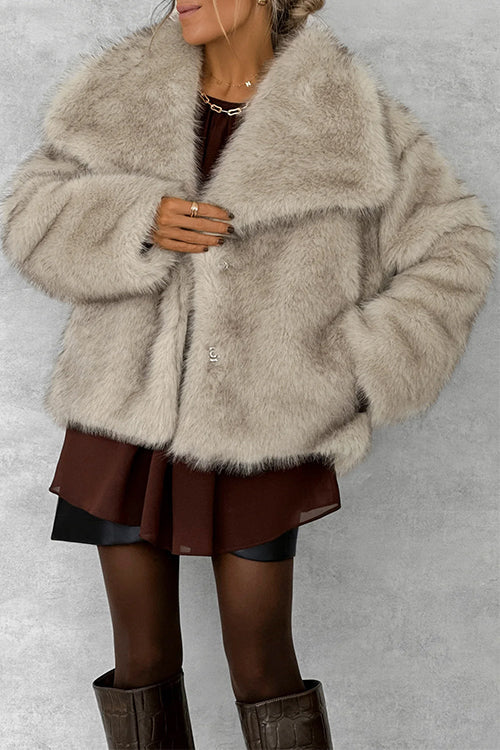 Febedress Collared Open Front Winter Faux Fur Coat