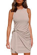 Febedress Crewneck Knot Front Ruched Sleeveless Dress