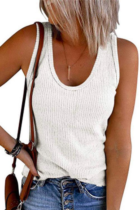 Febedress Scoop Neck Ribbed Solid Sleeveless Top