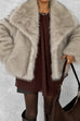Febedress Collared Open Front Winter Faux Fur Coat
