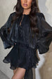 Febedress Lantern Long Sleeves Draped Ruffle Layered Mini Dress with Shorts