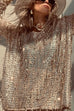 Febedress Tassel Sequin Round Neck Long Sleeves Top and Shorts Set