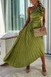 Febedress 3D Rose One Shoulder Cut Out Waist Asymmetric Hem Pleated Maxi Dress